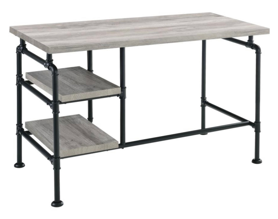 Delray 2-tier Open Shelving Writing Desk Grey Driftwood and Black 803701