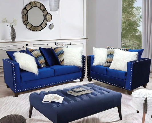 2 PCS Sofa and Loveseat Blue