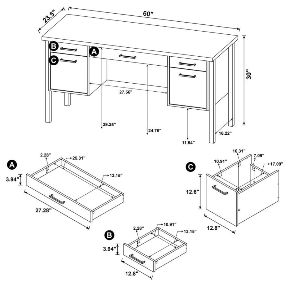 Samson 4-drawer Office Desk Weathered Oak 801950