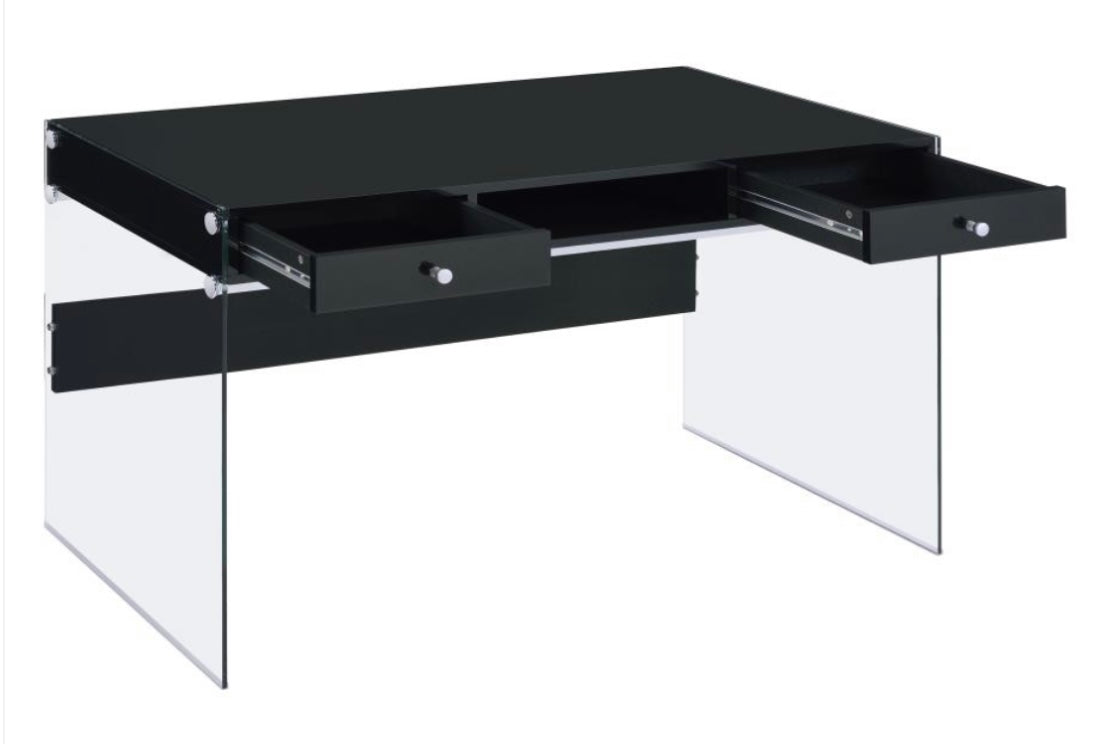 Dobrev 2-drawer Writing Desk Glossy Black and Clear 800830