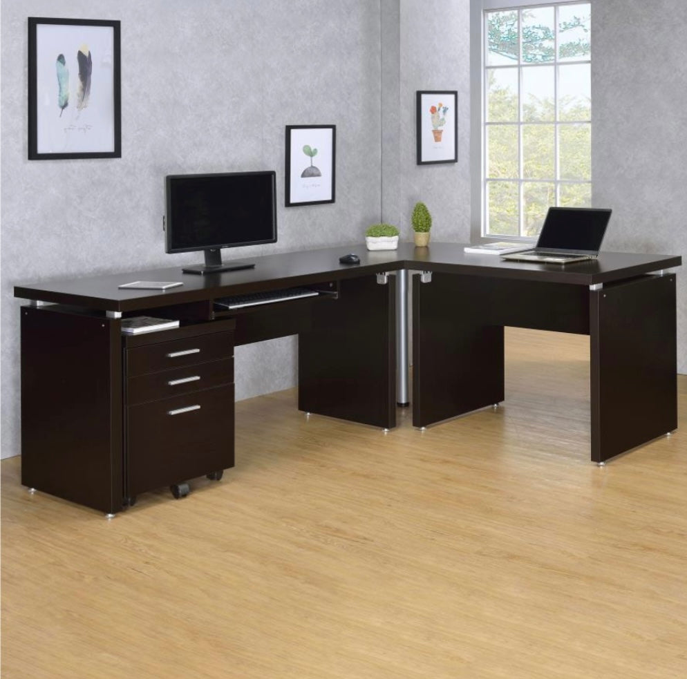 Skylar Home Office Set L-Shape Desk with File Cabinet Cappuccino 800891-S4