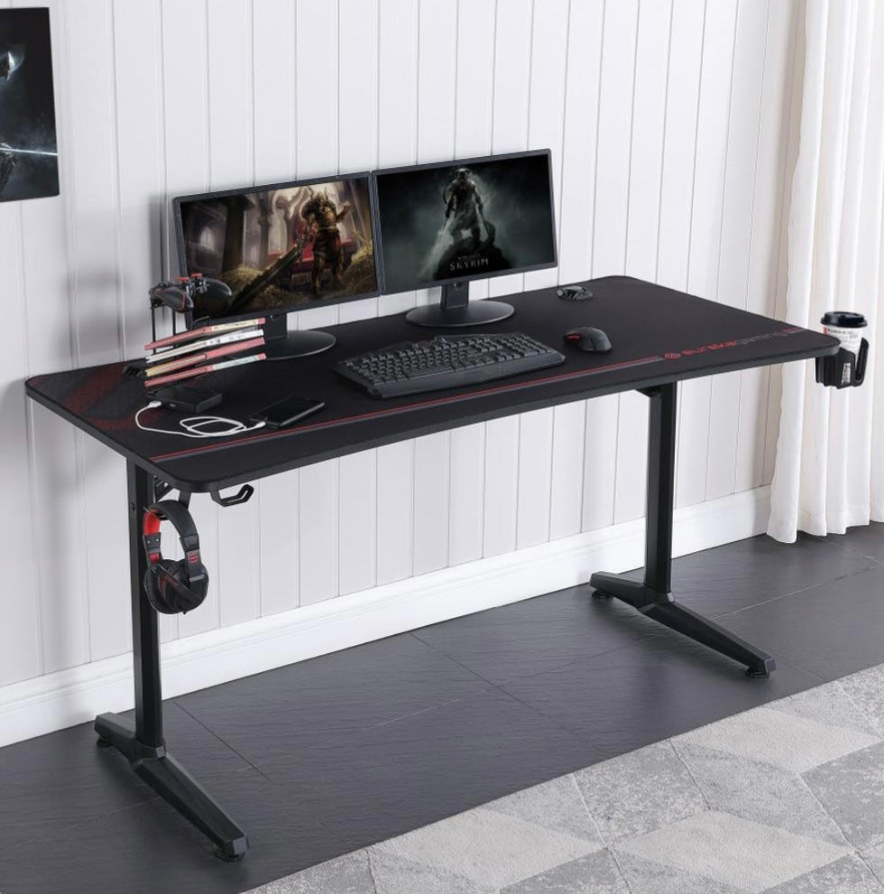 Tarnov Rectangular Metal Gaming Desk with USB Ports Black 802436