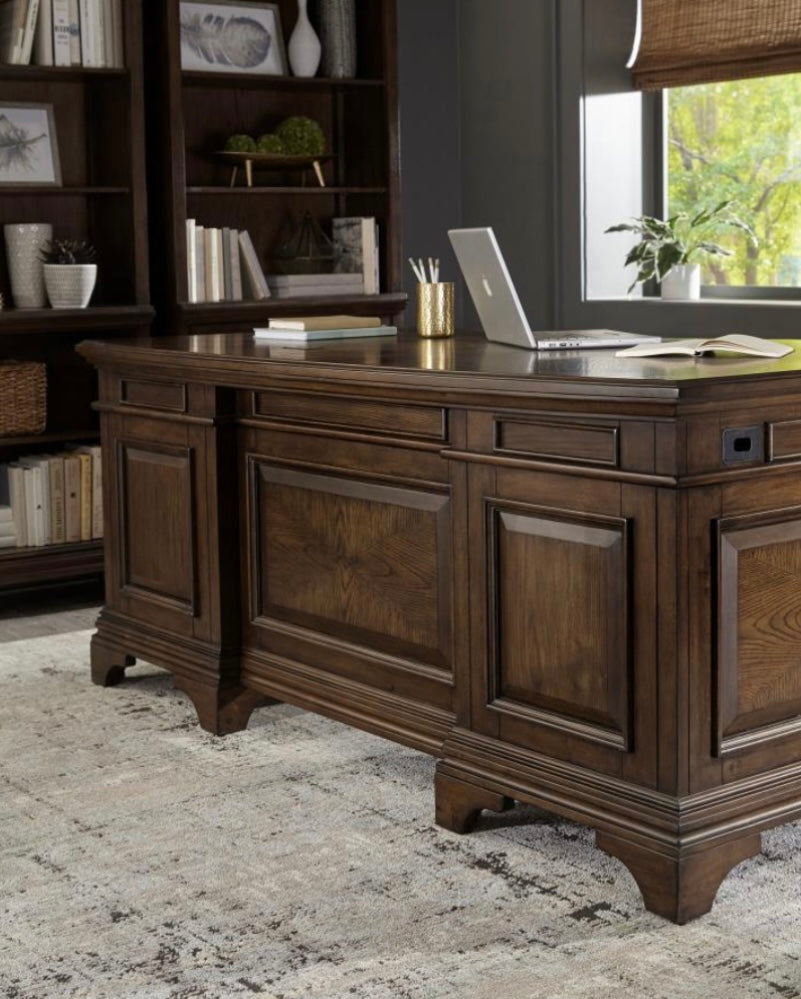 Hartshill Executive Desk with File Cabinets Burnished Oak 881281