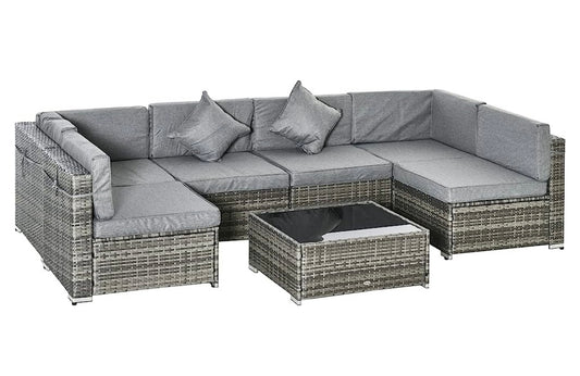 7 PCS Gray Patio Sectional Sofa With Coffee Table