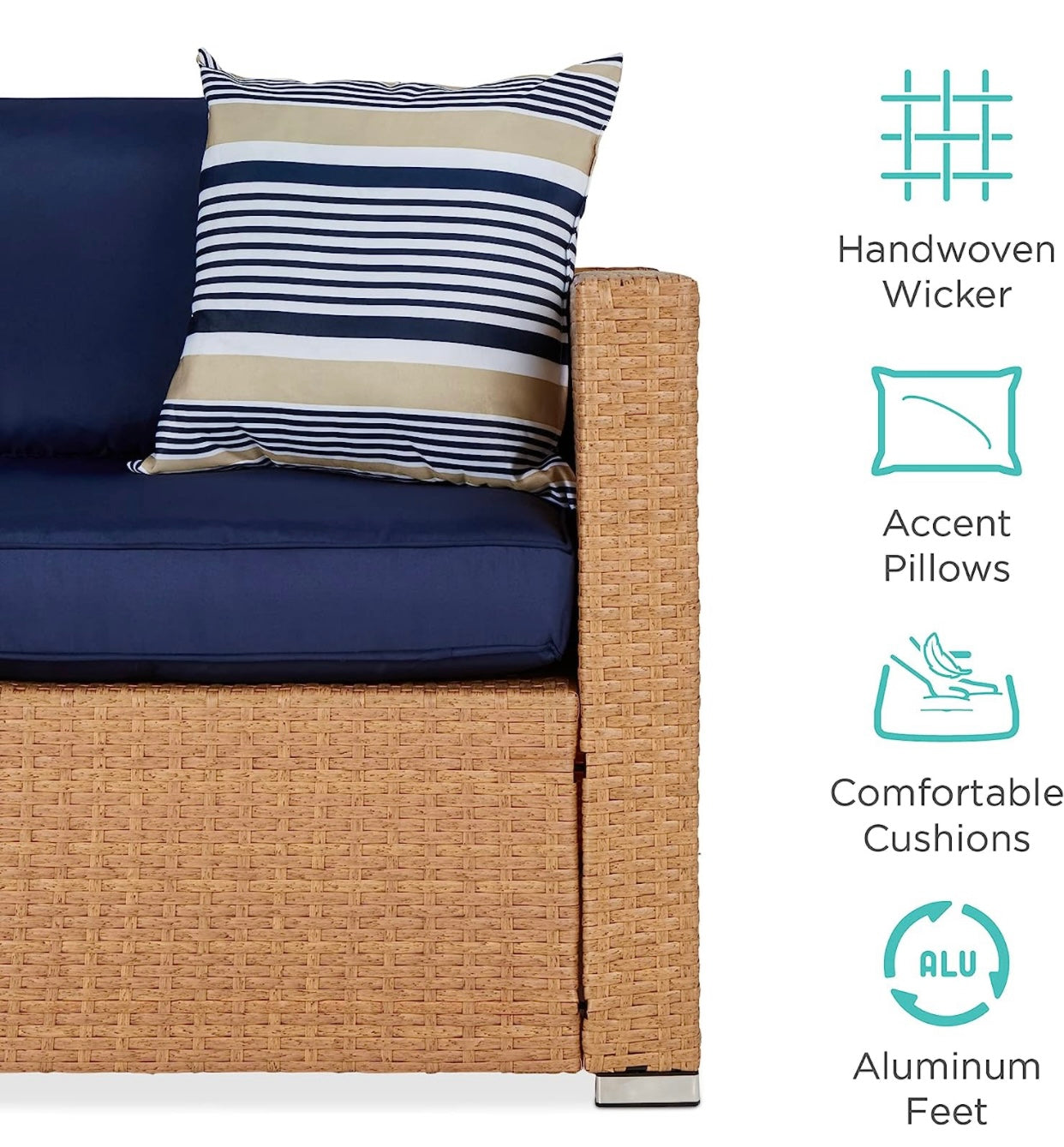 7 PCS Natural/Navy Patio Sectional Sofa With Coffee Table