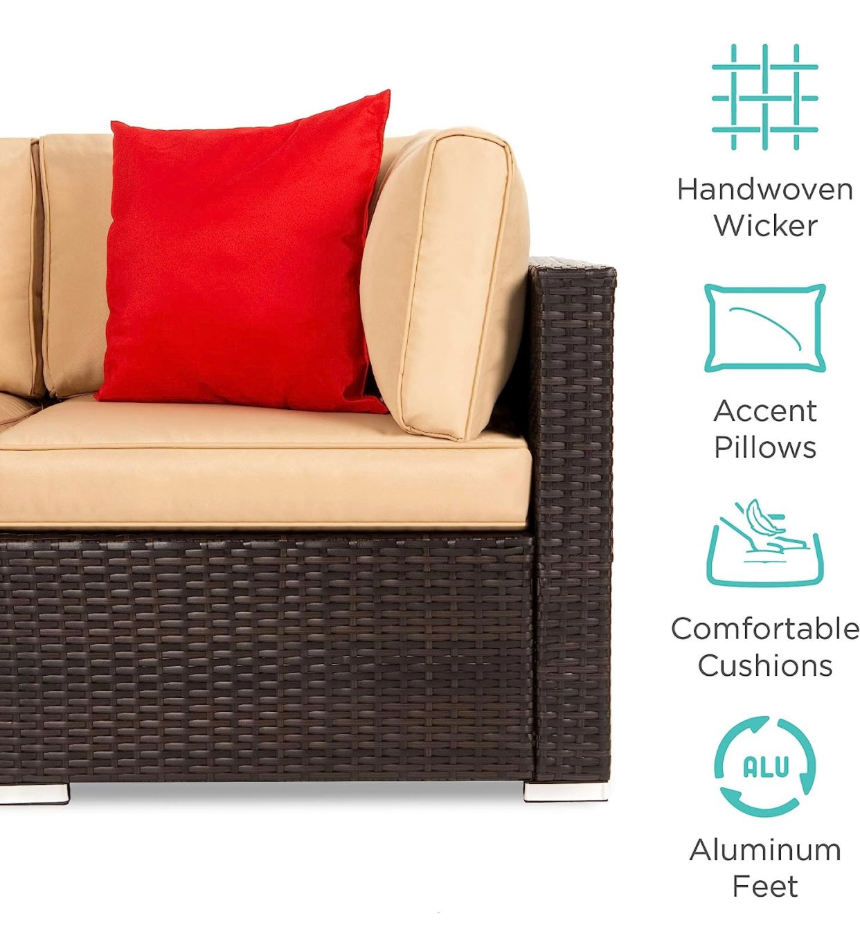 7 PCS Brown/Tan Patio Sectional Sofa With Coffee Table