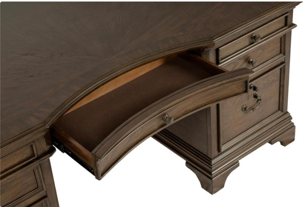 Hartshill Executive Desk with File Cabinets Burnished Oak 881281