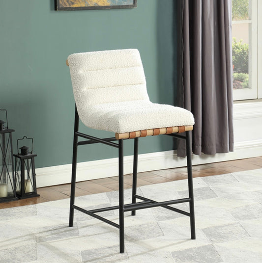 White Boucle Fabric Counter Height Chair 30532