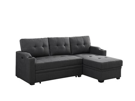 Reversible Mabel Dark Gray Linen Fabric Sleeper Sectional 81510