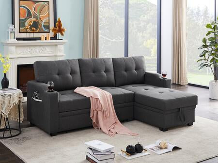 Reversible Mabel Dark Gray Linen Fabric Sleeper Sectional 81510