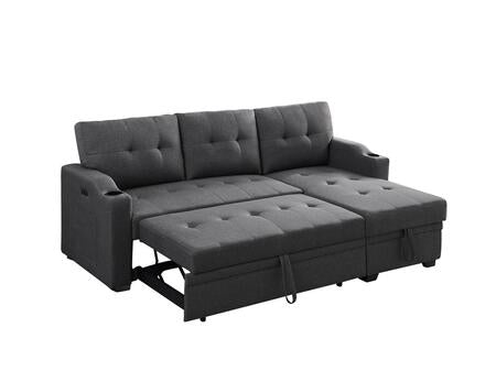 Reversible Mabel Dark Gray Linen Fabric Sleeper Sectional 81510