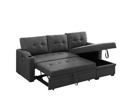 Reversible Mabel Dark Gray Linen Fabric Sleeper Sectional 81510