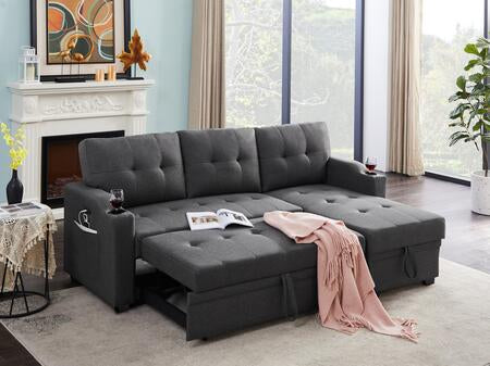 Reversible Mabel Dark Gray Linen Fabric Sleeper Sectional 81510