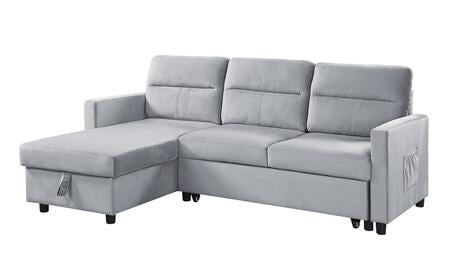 Reversible Ivy Light Gray Velvet Sectional Sleeper  89331LG