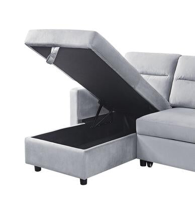 Reversible Ivy Light Gray Velvet Sectional Sleeper  89331LG