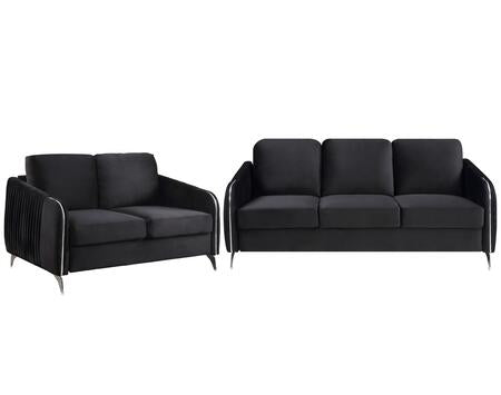 2 PCS Hathaway Black Velvet Fabric Sofa Loveseat 89726-SL