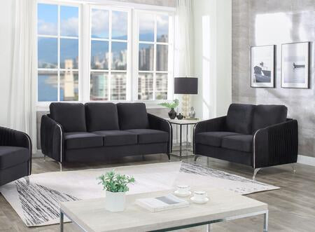 2 PCS Hathaway Black Velvet Fabric Sofa Loveseat 89726-SL