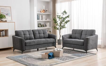 2 PCS Callie Gray Velvet Fabric Sofa Loveseat 89727-SL