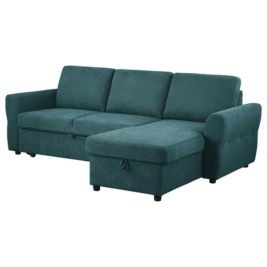 Samantha Upholstered Sleeper Sofa Sectional with Storage Chaise Teal Blue 511087