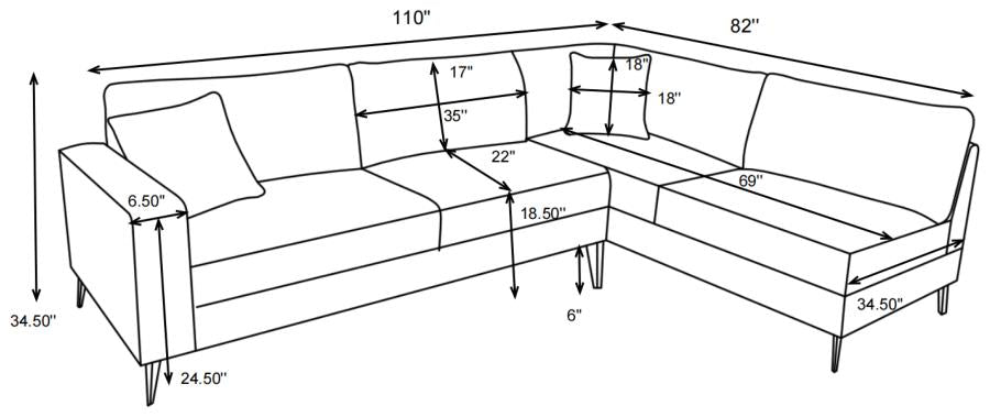 Clint Upholstered Sectional with Loose Back Grey 509806