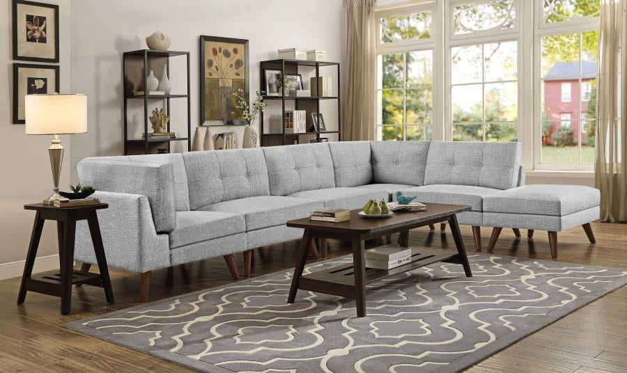 Churchill 6-piece Upholstered Modular Tufted Sectional Grey and Walnut 551301-SET