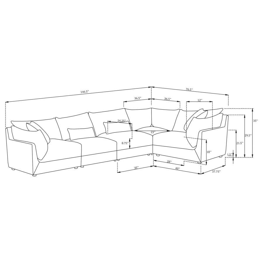 Sasha 5-piece Upholstered Modular Sectional Sofa Barely Black 551681-SETA