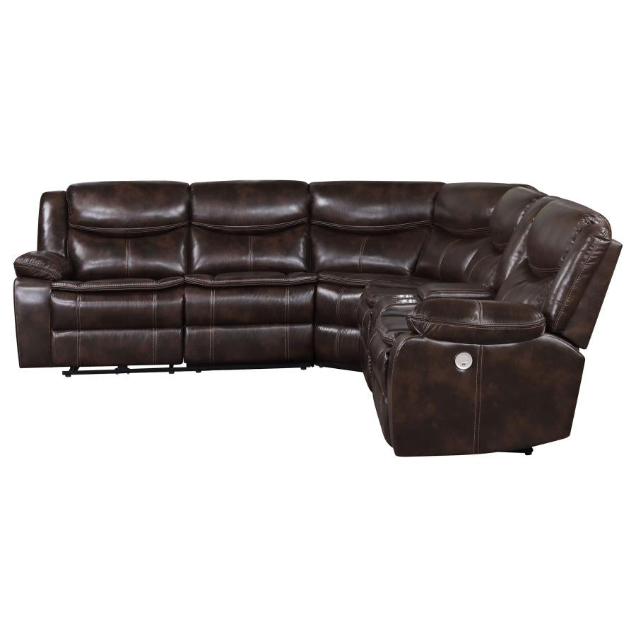 Sycamore Upholstered Power Reclining Sectional Sofa Dark Brown 610190P