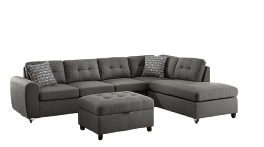 Stonenesse Upholstered Tufted Sectional with Storage Ottoman Grey 500413-S2