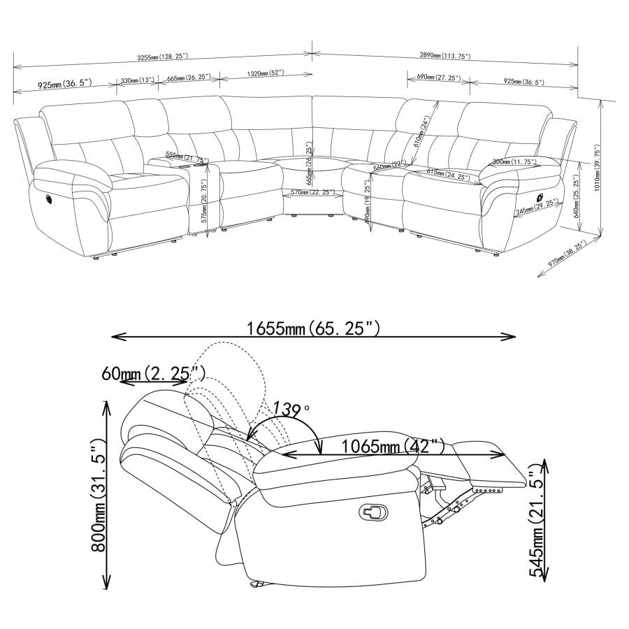 Bahrain 6-piece Upholstered Motion Sectional Charcoal 609540