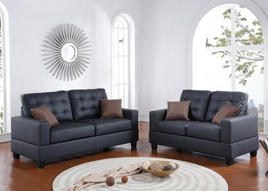 2 PCS Black Sofa and Loveseat F7857