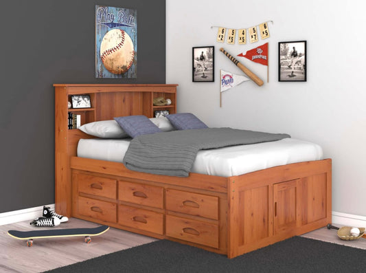 KD Full Bookcase Bed Honey w/ 6 Drawers 82121-K6