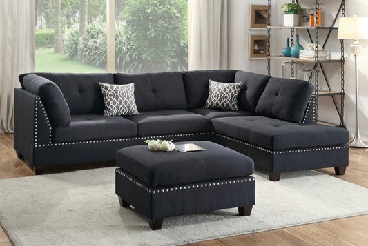 Black Sectional with Ottoman F6974