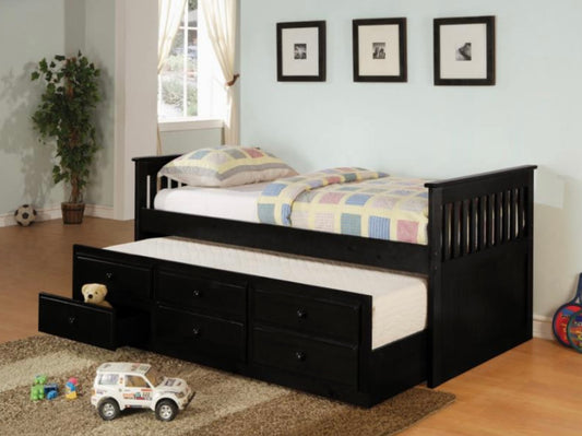 Twin Captain's Daybed with Storage Trundle Black 300104