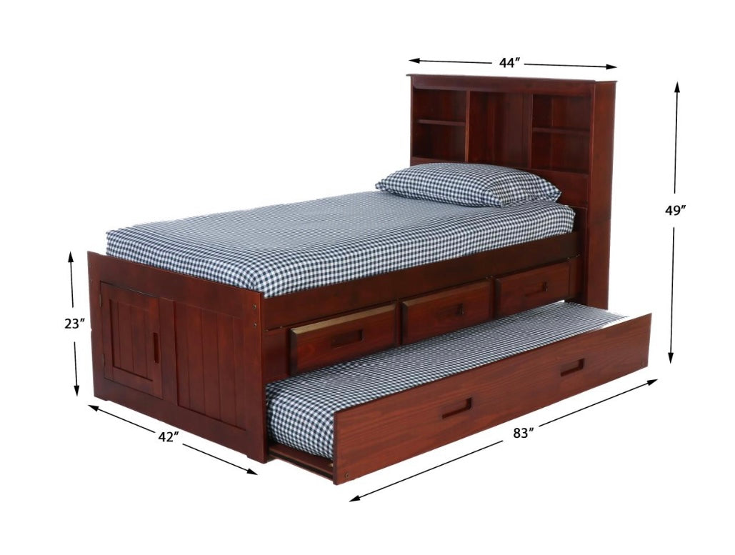 Twin Bookcase Bed Merlot w/ 3 Drawers & Trundle 2820-K3