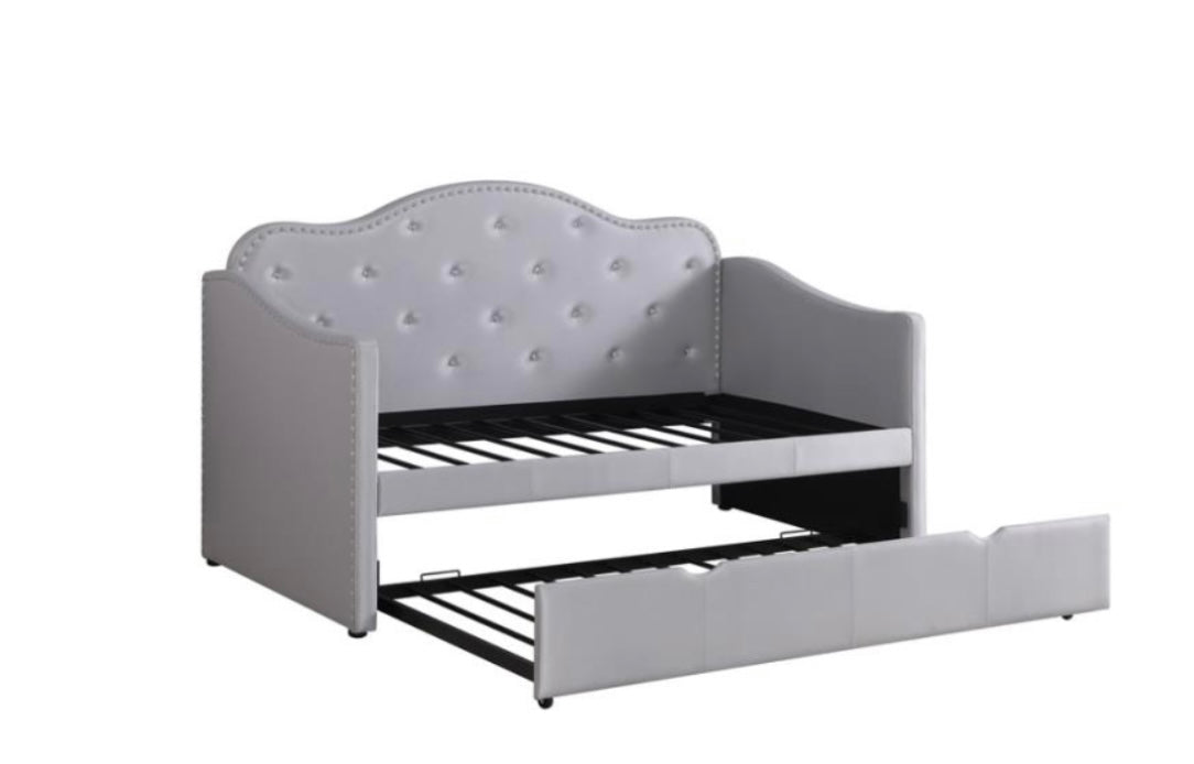 Upholstered Twin Daybed with Trundle Pearlescent Grey 300629