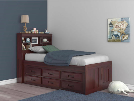 Twin Bookcase Bed Merlot w/ 12 Drawers 2820-K12