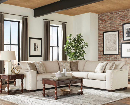 Aria L-shaped Sectional with Nailhead Oatmeal 508610