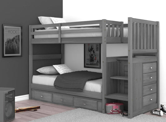 Twin/Twin Staircase w/ 3 Drawers Charcoal Bunk Bed 3214-T/T-K3