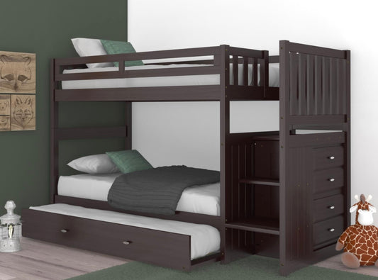 Twin/Twin Staircase Bunk Bed with Trundle Espresso 2917-T/T-TRUND