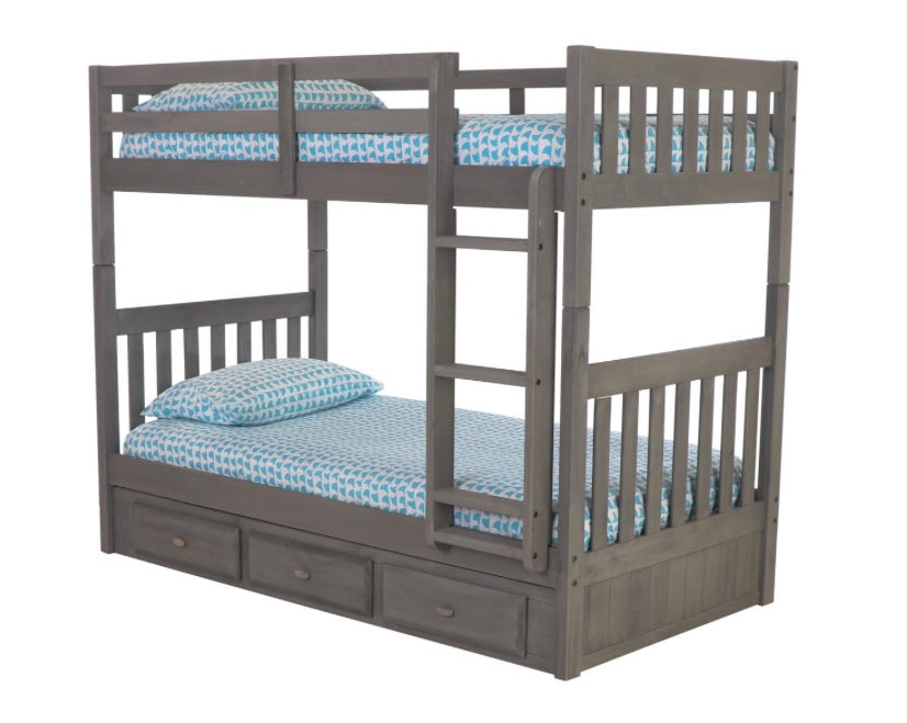 Twin/Twin Bunk Bed w/ 3 Drawers Charcoal 3210M-K3