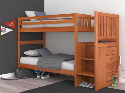 Twin/Twin Staircase Bunk Bed Honey 2117-T/T
