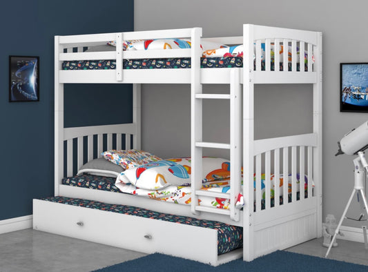 Twin/Twin Bunk Bed w/ Trundle White (Brushed Nickel Handles) 0211M-TRUND-R