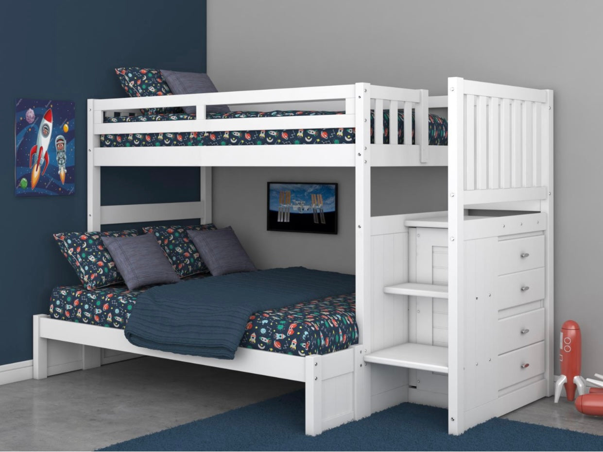 Twin/Full Staircase Bunk Bed White (Brushed Nickel Handles) 0217-T/F