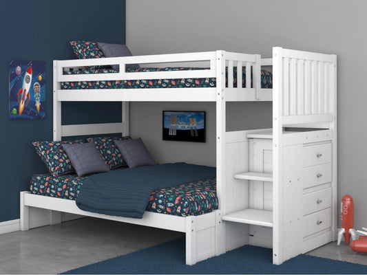 Twin/Full Staircase Bunk Bed White (Brushed Nickel Handles) 0217-T/F