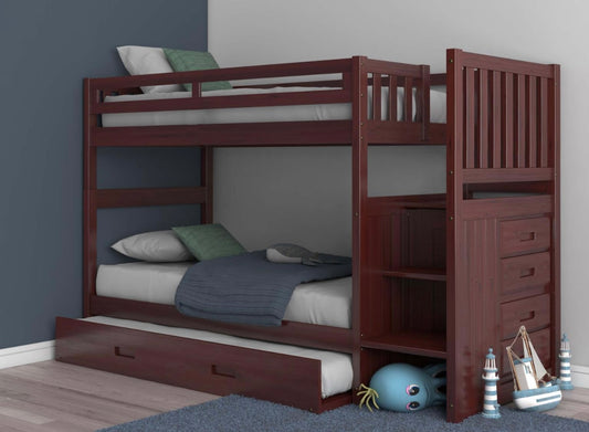 Twin/Twin Staircase Bunk Bed with Trundle Merlot 2817-T/T-TRUND