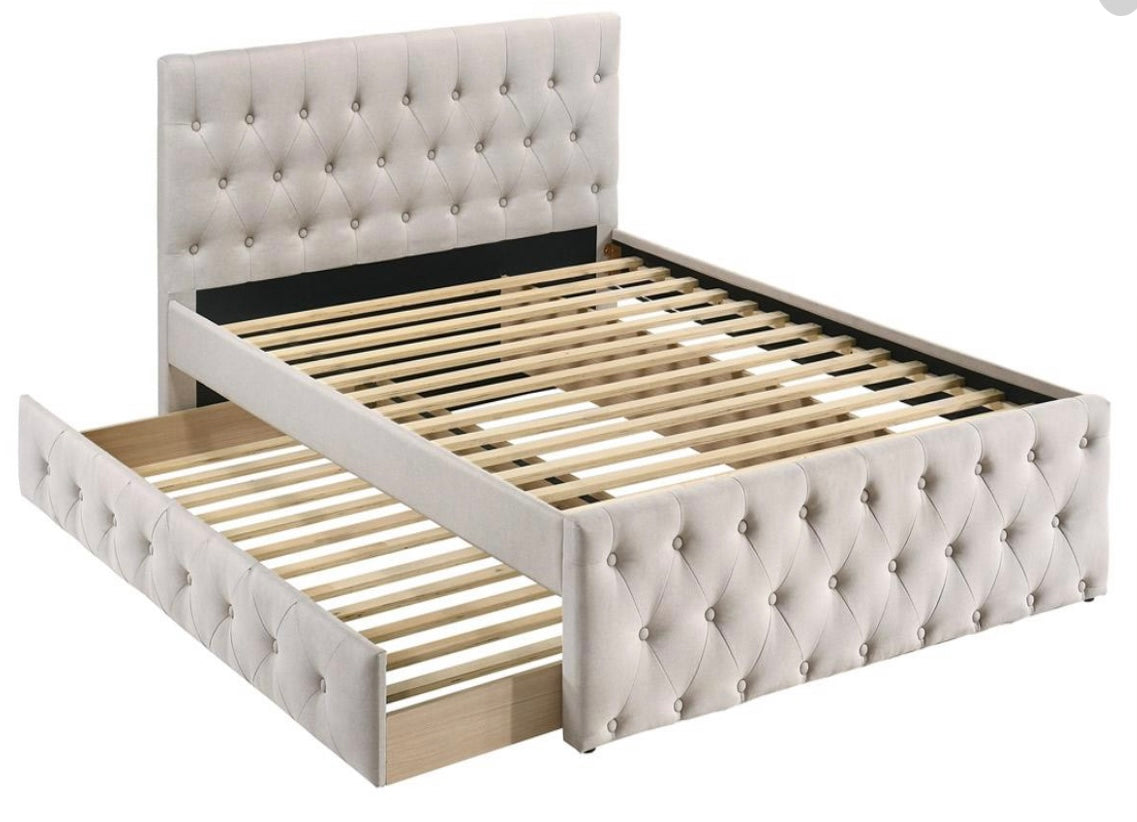 CAMA DOBLE CON ARPILLERA MARRÓN CLARO F9517T