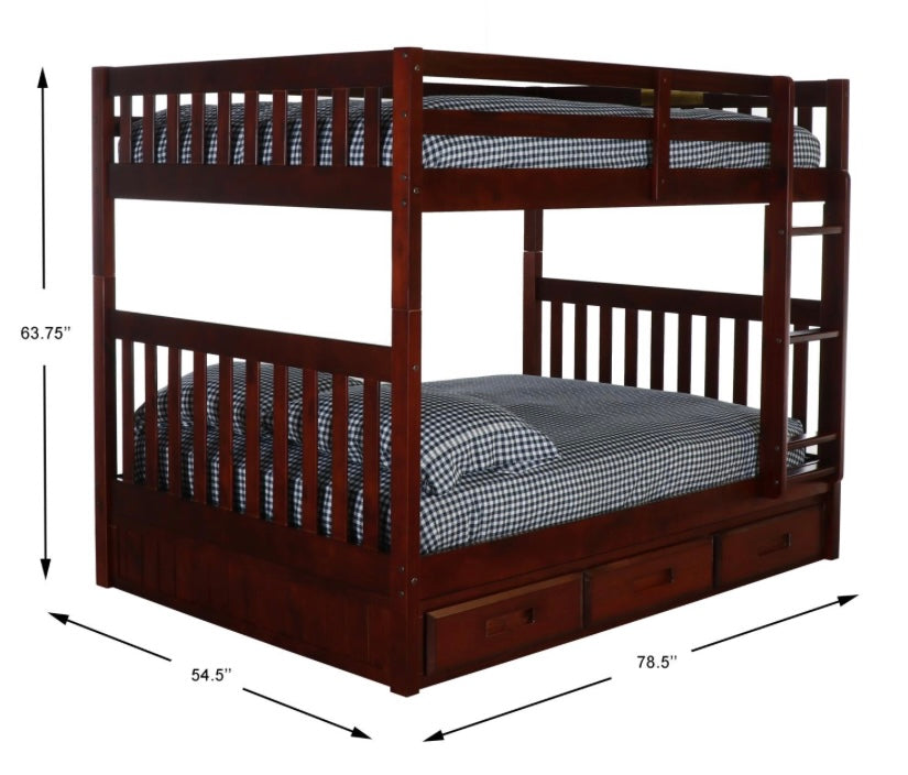 KD Full/Full Bunk Bed with 3 Drawers Merlot 82815R-K3