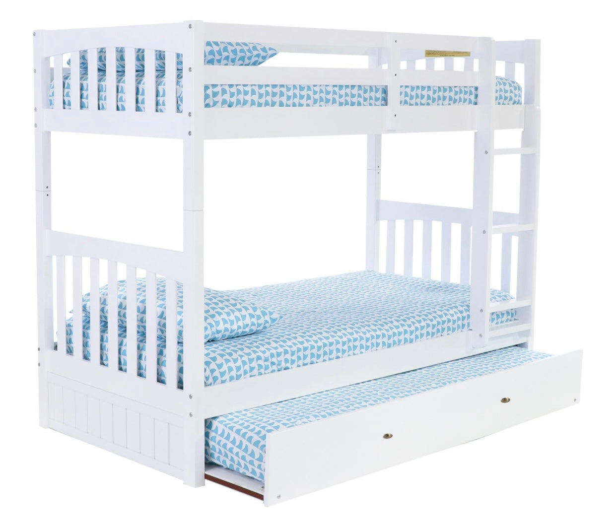 Twin/Twin Bunk Bed w/ Trundle White (Brushed Nickel Handles) 0211M-TRUND-R