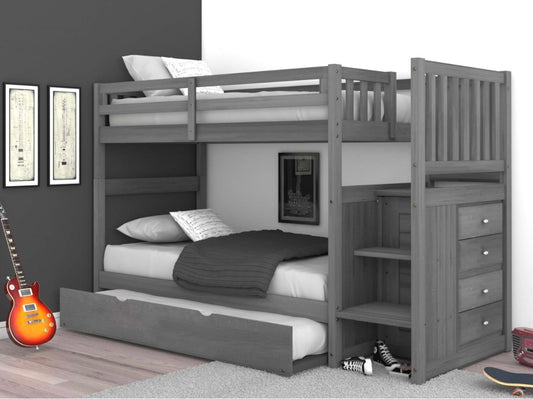 Twin/Twin Staircase  Bunk Bed w/ Trundle Charcoal 3214-T/T-TRUND