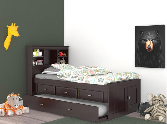 KD Twin Bookcase Captain's Bed Espresso w/3 Drawers & Trundle 82920-K3